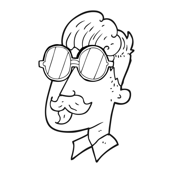 hombre de dibujos animados en blanco y negro con bigote y gafas
 - Vector, imagen