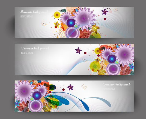 Illustration of set of banner with different flower - Vector, imagen
