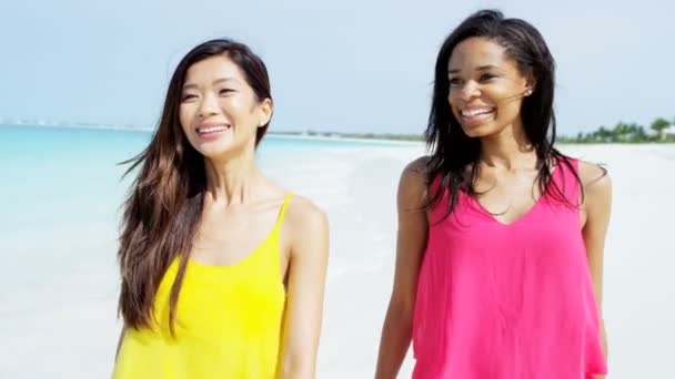multi ethnic girlfriends having fun on beach - Footage, Video