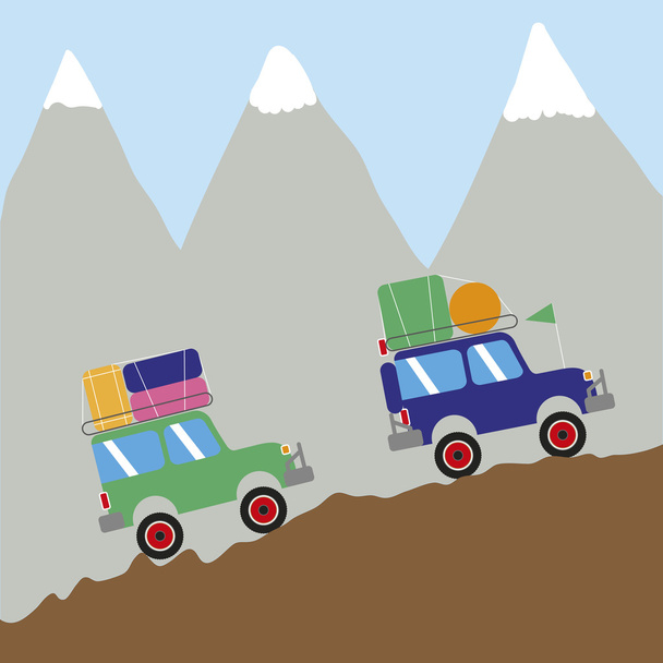 Suv in mountain - Vector, Image