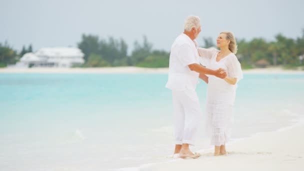 Senior paar genieten van vakantie op strand - Video