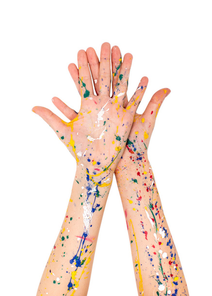 Woman hands in paint make a free shape - Фото, изображение