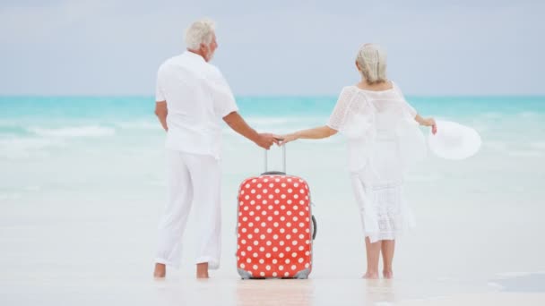 starší pár, kteří požívají dovolená na pláži - Záběry, video