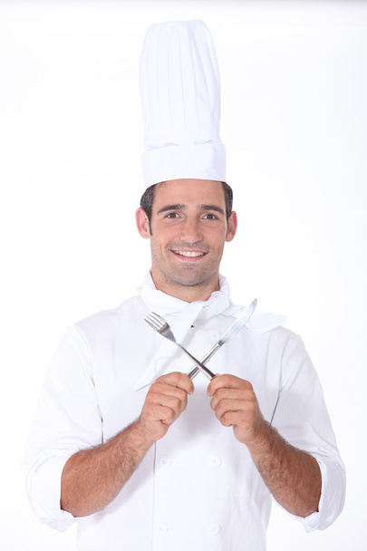 Chef with crossed cutlery - Fotoğraf, Görsel