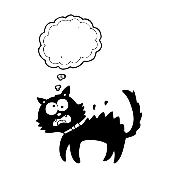 gondolat buborék rajzfilm ijedt fekete macska - Vektor, kép