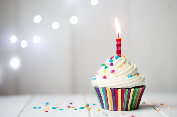 Birthday cupcake with one candle - Photo, Image