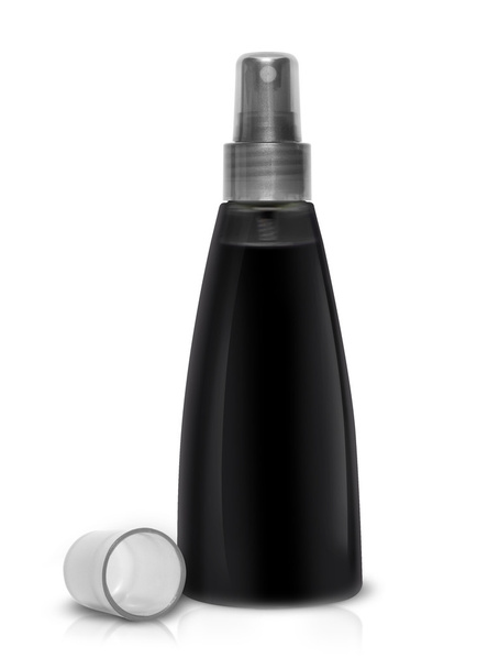 Black plastic bottle spray for hair on a white background - Foto, imagen