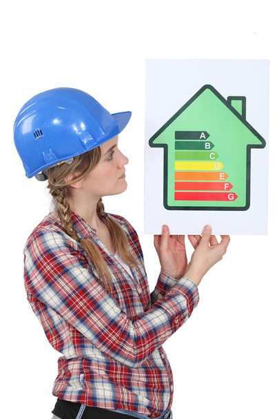 Woman holding energy-rating poster - Photo, Image