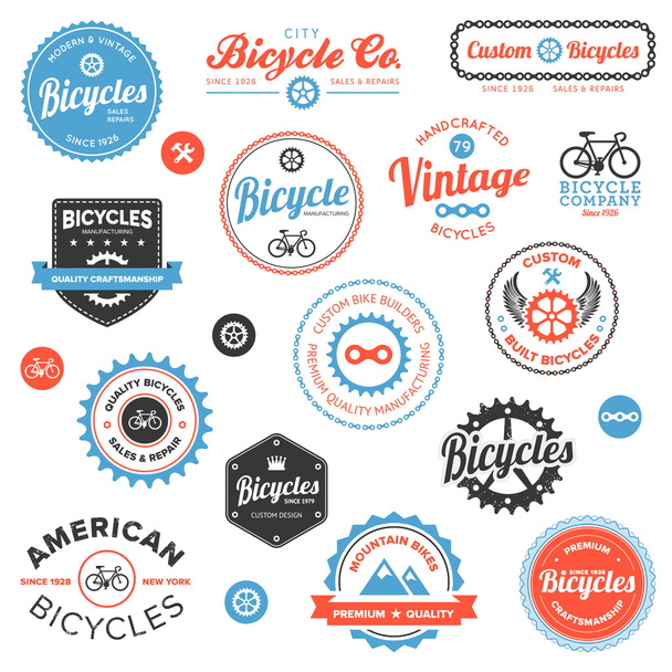 Varias etiquetas y emblemas de bicicleta
 - Vector, Imagen