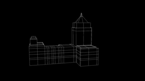 Building in nice Wireframe Animation - Footage, Video