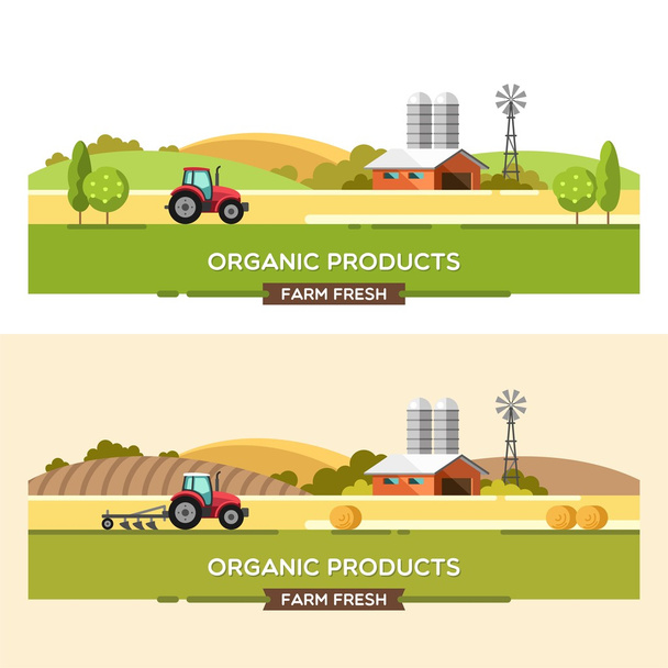 Organic products. Agriculture and Farming. Agribusiness. Rural landscape. Design elements for info graphic, websites and print media. Vector illustration. - Vector, Image