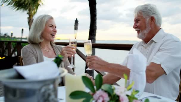 Senior paar met romantisch diner - Video