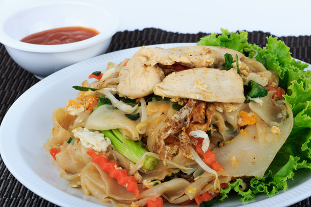 Rice Noodles Stir-fried with Chicken, Thai Street Food. - Photo, Image
