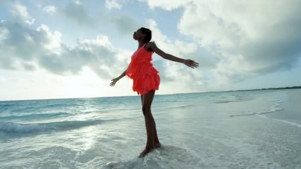 Афроамериканская девушка наслаждается отдыхом на пляже
 - Кадры, видео