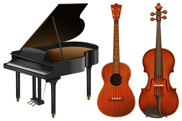 Музыкальные инструменты с фортепиано и гитарой
 - Вектор,изображение