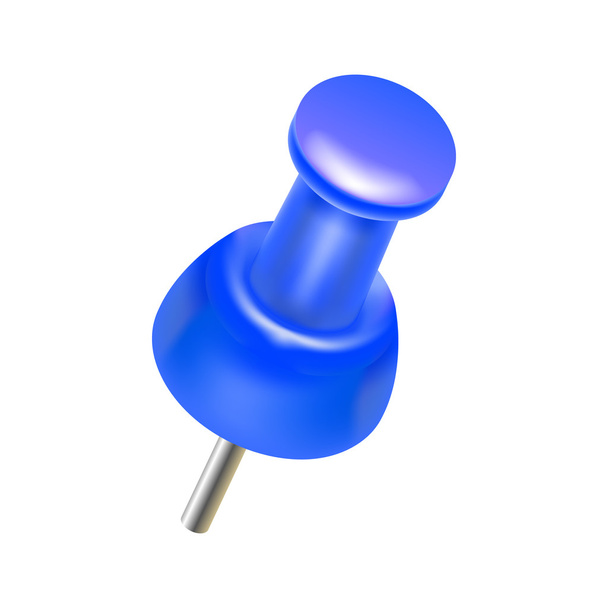 Blue push pin icon, realistic style - Vector, Image