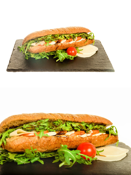 Homemade Italian Club Bread with Chicken Salami, Tomato and Lett - Photo, Image