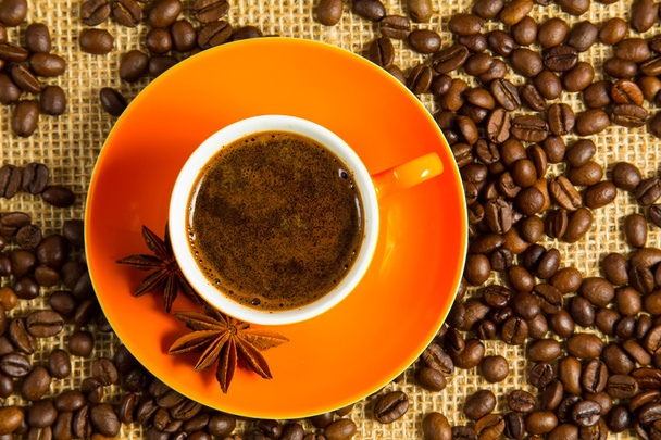 Black coffee and coffee beans - Fotó, kép