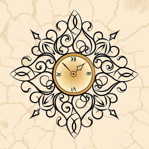 Classic style circular clock with ornaments - Vector, imagen