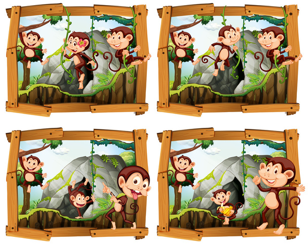 vier Affenbilder bei der Höhle - Vektor, Bild