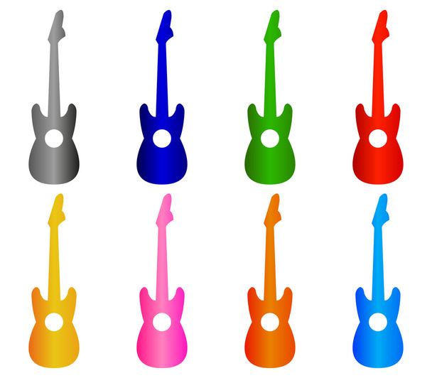 joukko kuvitettuja ja värikkäitä kitaroita
 - Valokuva, kuva