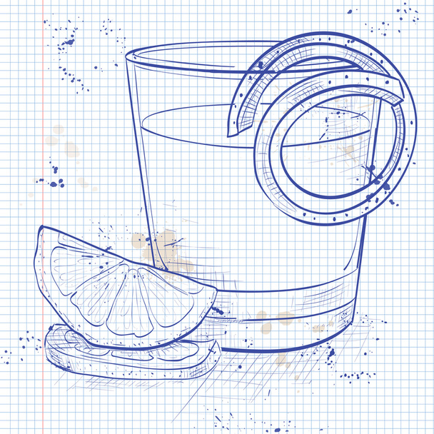 Classic sazerac cocktail on a notebook page - Вектор,изображение
