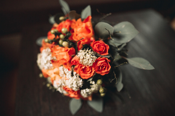 Wonderful luxury wedding bouquet of different flowers - Foto, afbeelding