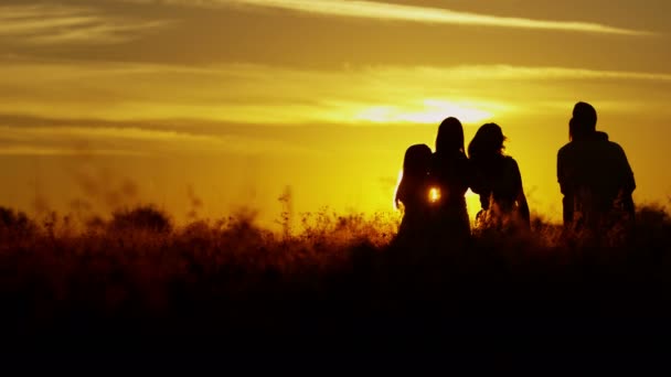 parents with daughters in meadow at sunset - Footage, Video