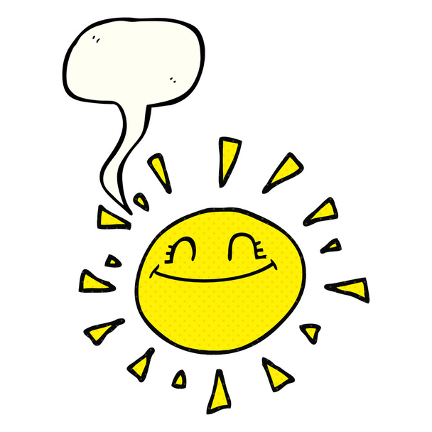 happy comic book speech bubble cartoon sun - Vektor, Bild