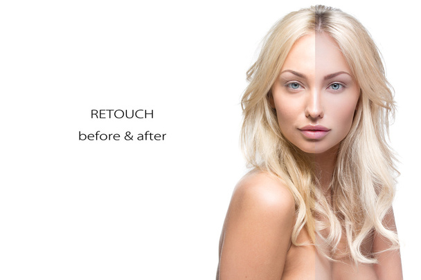 Beautiful woman before and after retouch - Photo, Image