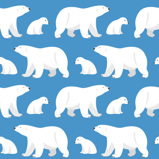 Векторный бесшовный рисунок с двумя полярными медведями, медведицей и плюшевым мишкой
 - Вектор,изображение