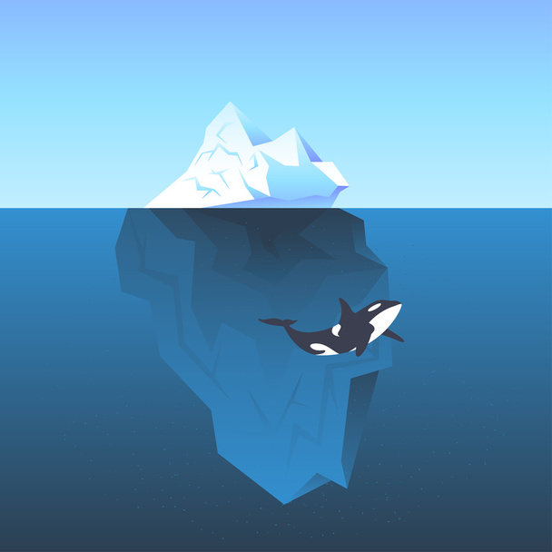 Illustration vectorielle iceberg dans la mer et épaulard
 - Vecteur, image