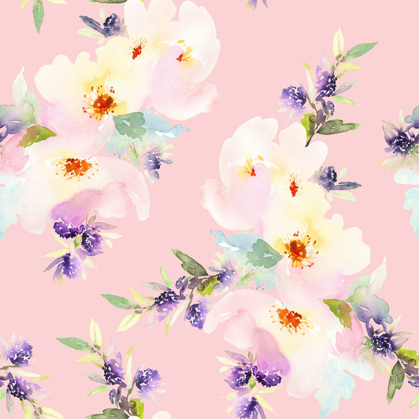 Seamless pattern with flowers watercolor. - Zdjęcie, obraz
