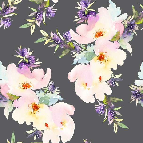 Seamless pattern with flowers watercolor. - Foto, afbeelding