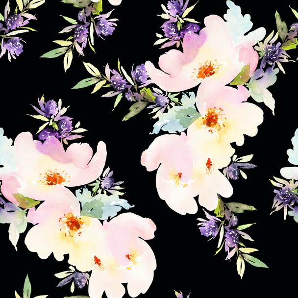 Seamless pattern with flowers watercolor. - Photo, image