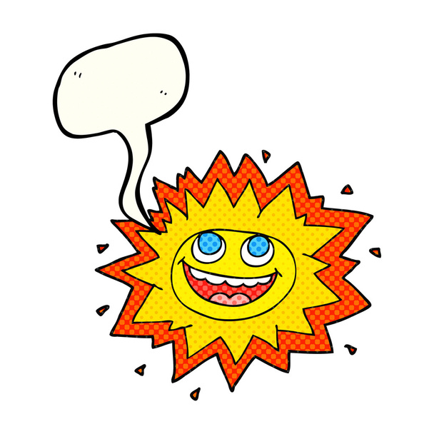 happy comic book speech bubble cartoon sun - Vector, afbeelding