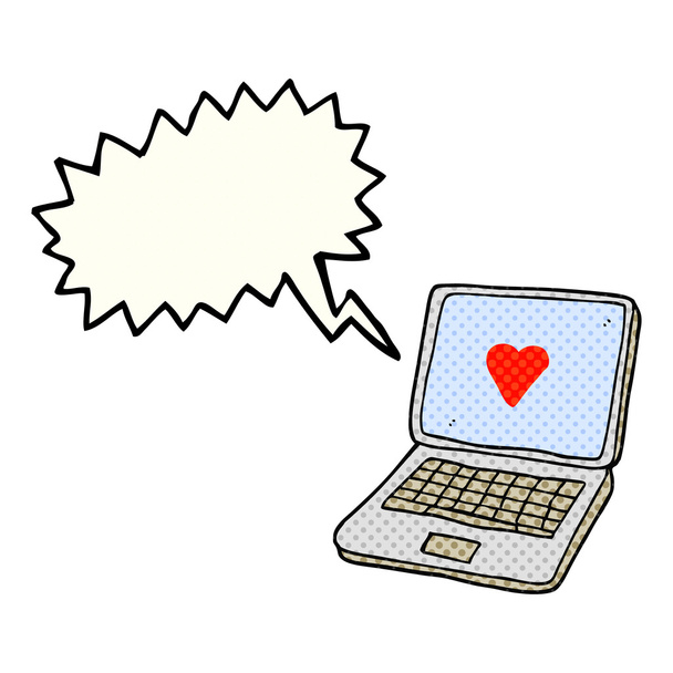 computer portatile del fumetto del fumetto della bolla di discorso del libro con il symb del cuore
 - Vettoriali, immagini