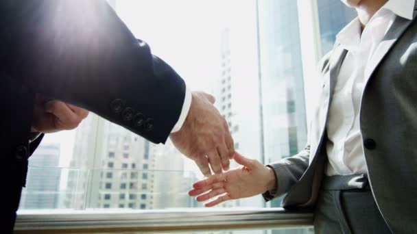 Бизнесмен и бизнесмен пожимают друг другу руки - Кадры, видео