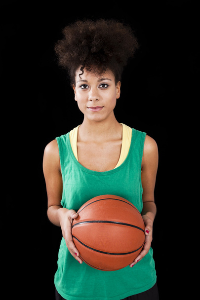 Woman with basketball - Fotoğraf, Görsel