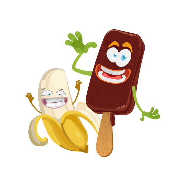 Vector illustration ice cream character with banana - Vector, imagen