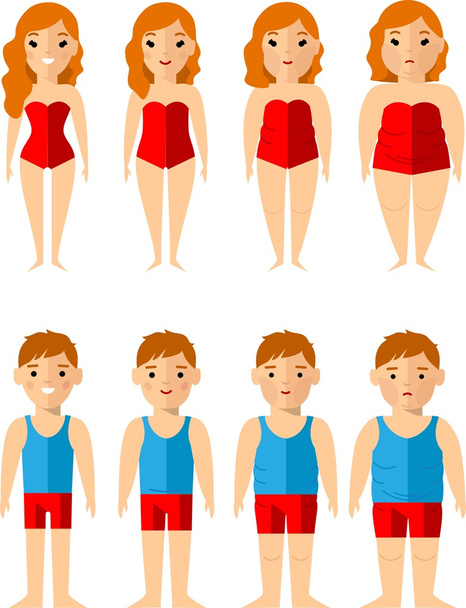 Vector illustration fat and slim people.Diet concept. - Vettoriali, immagini