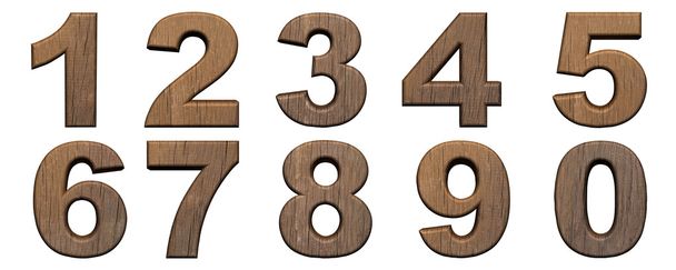 Conjunto de números 3D de madera
 - Foto, Imagen