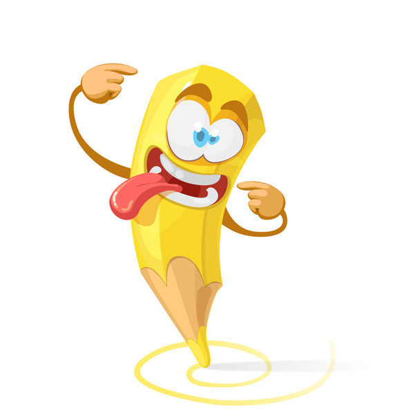sárga ceruza karikatúra karakter őrült mosolyt rajzol doodles - Vektor, kép