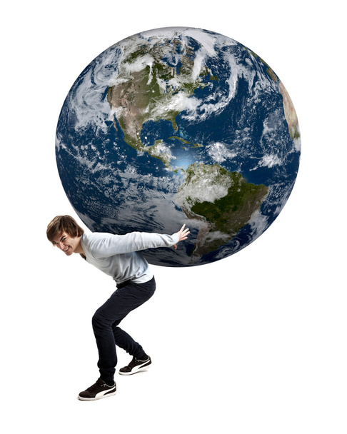 Boy holding the planet earth - Фото, зображення