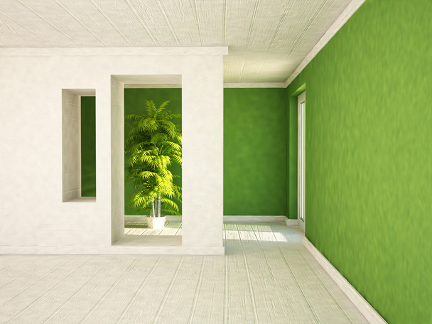 empty room with a door and the niches, a plant, - Photo, Image