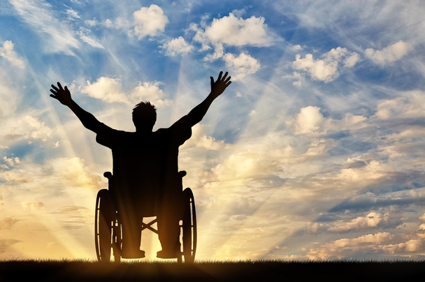 Silhouette happy disabled person - Φωτογραφία, εικόνα