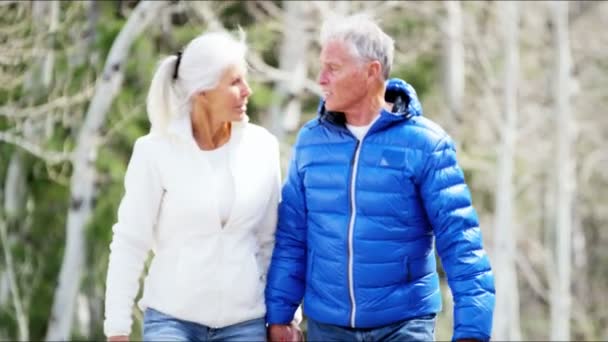 Seniorenpaar genießt seinen Winterspaziergang - Filmmaterial, Video