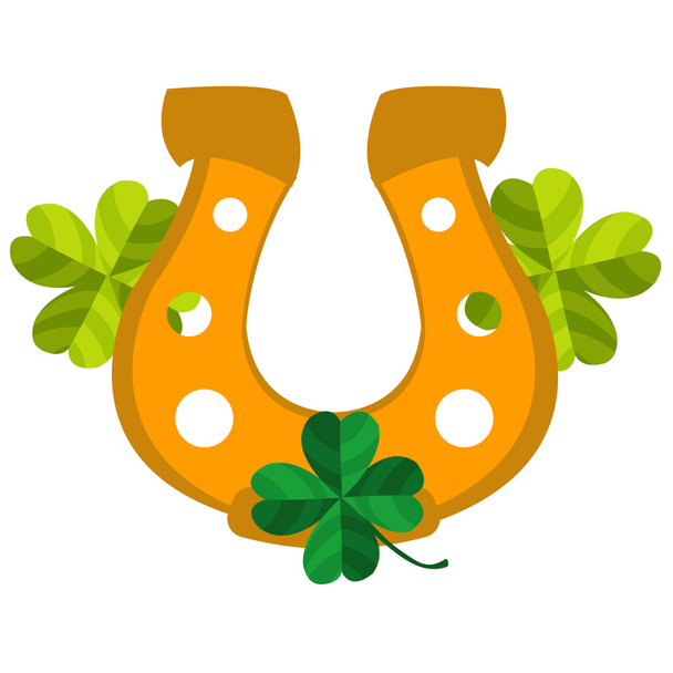 Golden Horseshoe with four-leaf clover. - Foto, immagini