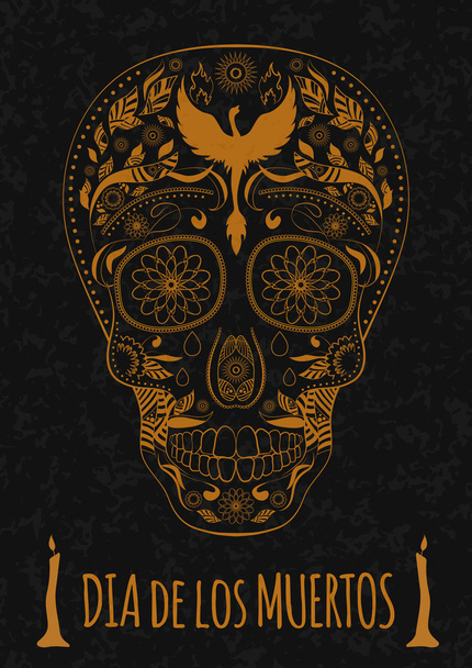 Dia de Muertos tetování lebky den The Dead monochromatický. Flyer šablony. kamenná textura - Vektor, obrázek