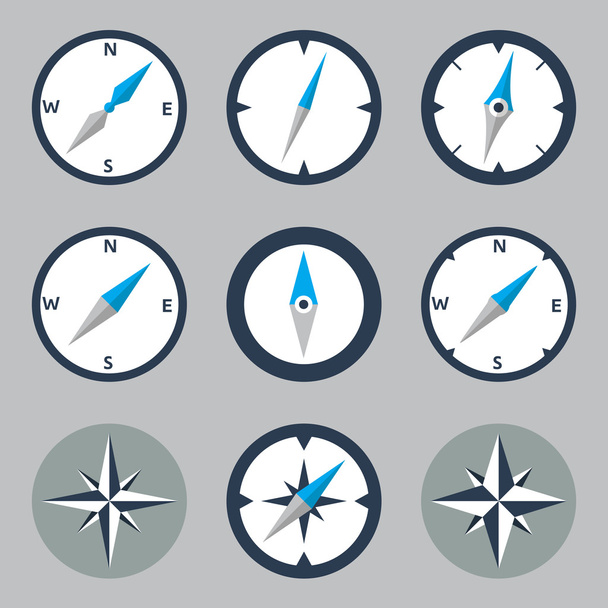 Brújula y Windrose Set de iconos planos
 - Vector, Imagen